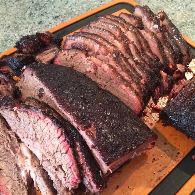 Franklin BBQ Brisket bei einer privaten Verkostung; Aufnahme 2015, kein Bild einer Exkursionsgruppe.