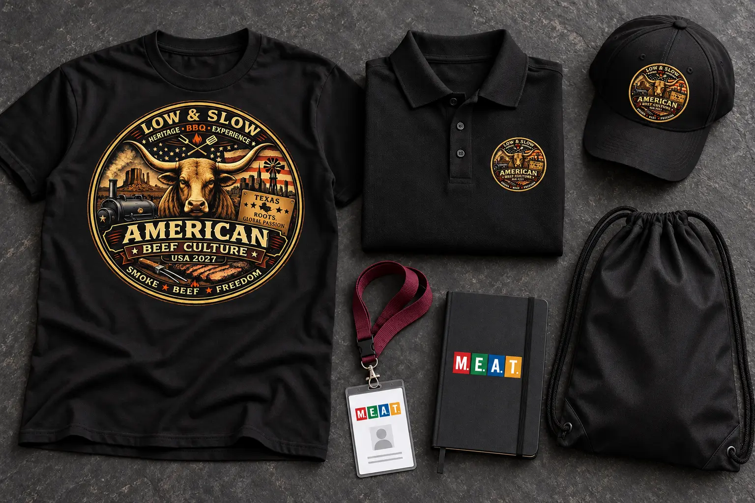 Reisepaket mit T-Shirt, Polo-Shirt, Cap, Turnbeutel, Lanyard, persönlicher ID-Karte und Notizbuch