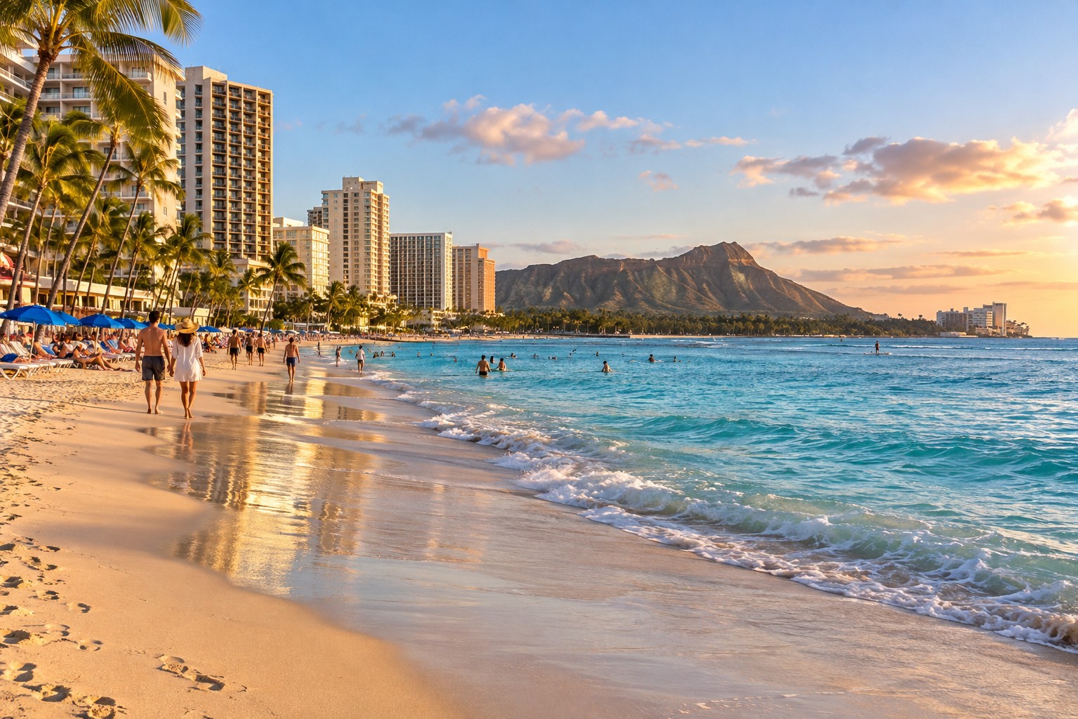 KI-Konzeptmotiv von Waikiki Beach mit Diamond Head